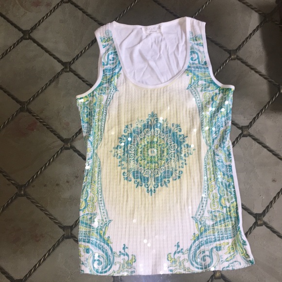 Tops | Sequin Colorful Medallion Print Ribbed Tank Top | Poshmark